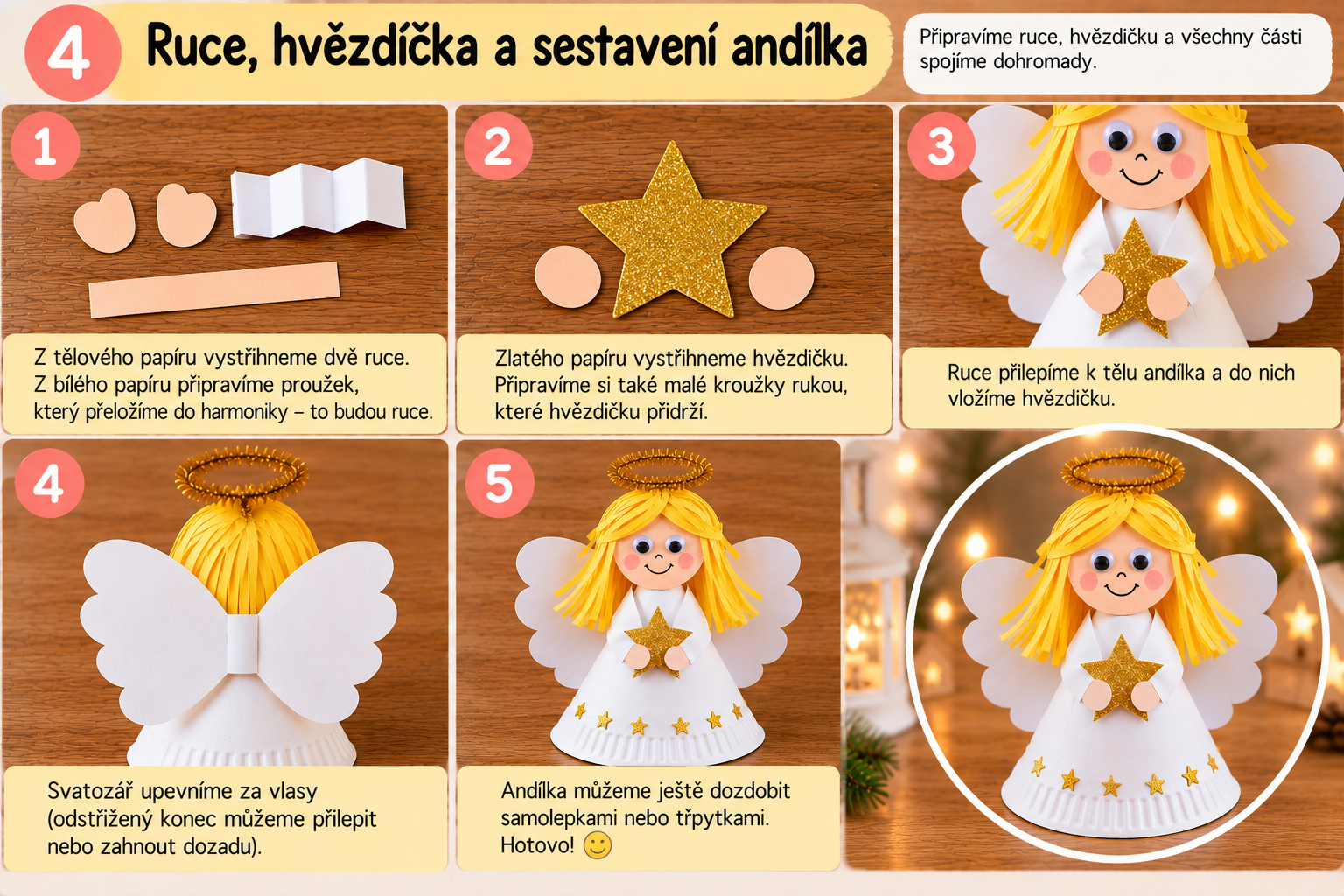 Krok 4 – sestavení a dokončení andílka z papírového talířku